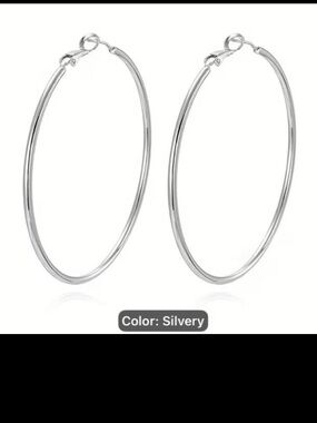 New! Women Silvery Stainless Steel Large Hoop Earrings. High-Polish Silvery.